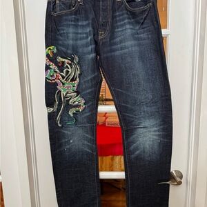 Ed Hardy Dark Blue Embroidered Men's Jeans
